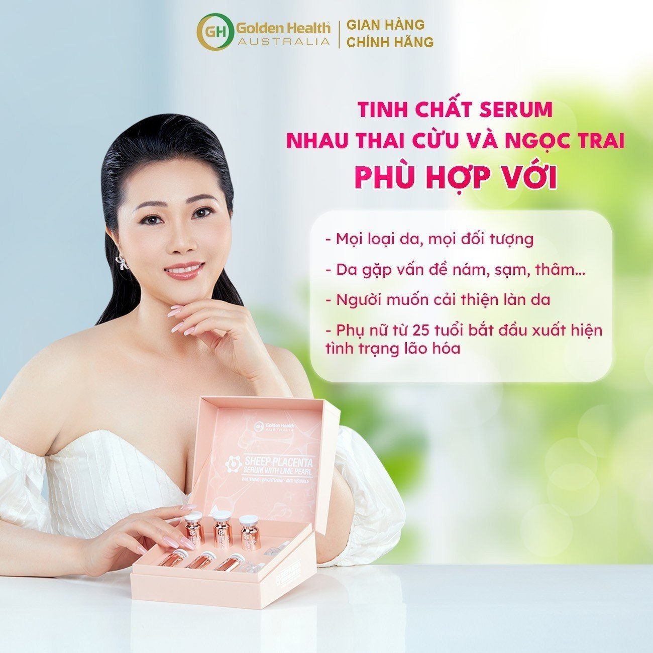 Tinh Chất Serum Nhau Thai Cừu Và Ngọc Trai Golden Health (6 Lọx10ml) Hỗ Trợ Làm Giảm Nám, Tàn Nhang, Chống Lão Hoá Và Trắng Sáng Hồng Hào