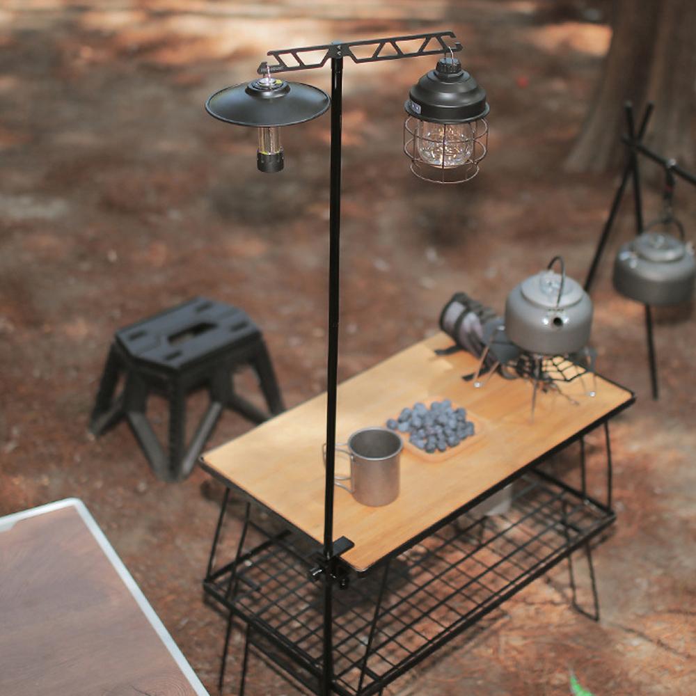 Ground Nail and Desk-Mounted Dual Use Camping Detachable Lamp Holder Practical High Strength Metal Black Outdoor Hiking Light Bracket