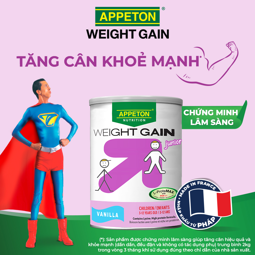 Sữa Appeton Weight Gain Junior cho Trẻ Em hương Vanila 450g