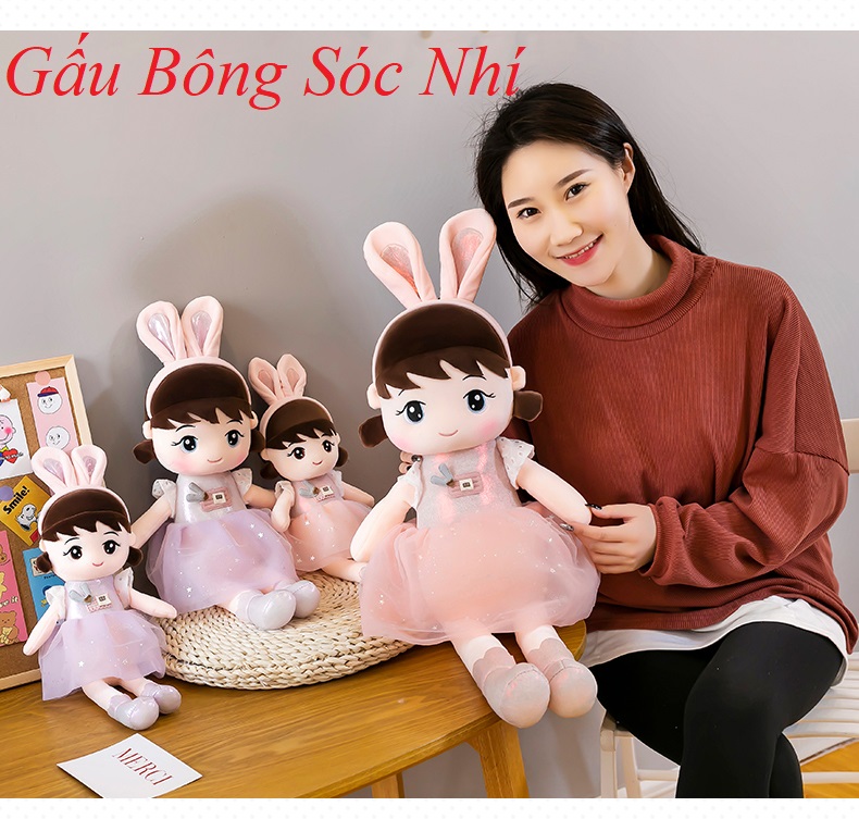 Gấu Bông Búp Bê Tai Thỏ Hàng Cao Cấp Quà Tặng Dễ Thương Cho Bé