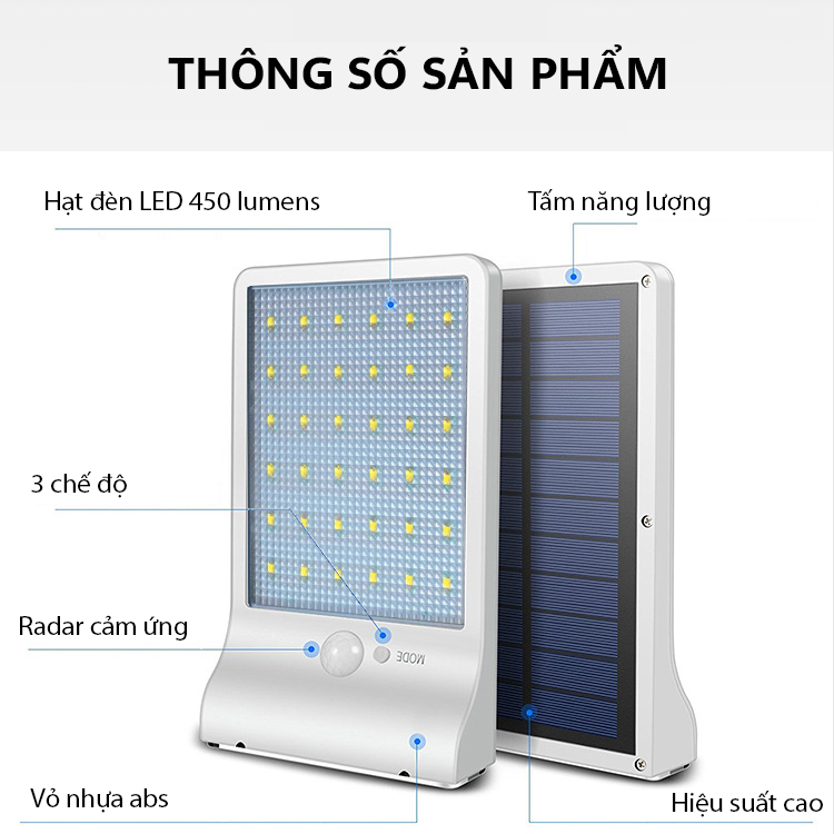 Đèn năng lượng mặt trời gắn tường, cảm biến chuyển động 48 LED, tiết kiệm điện- K1554