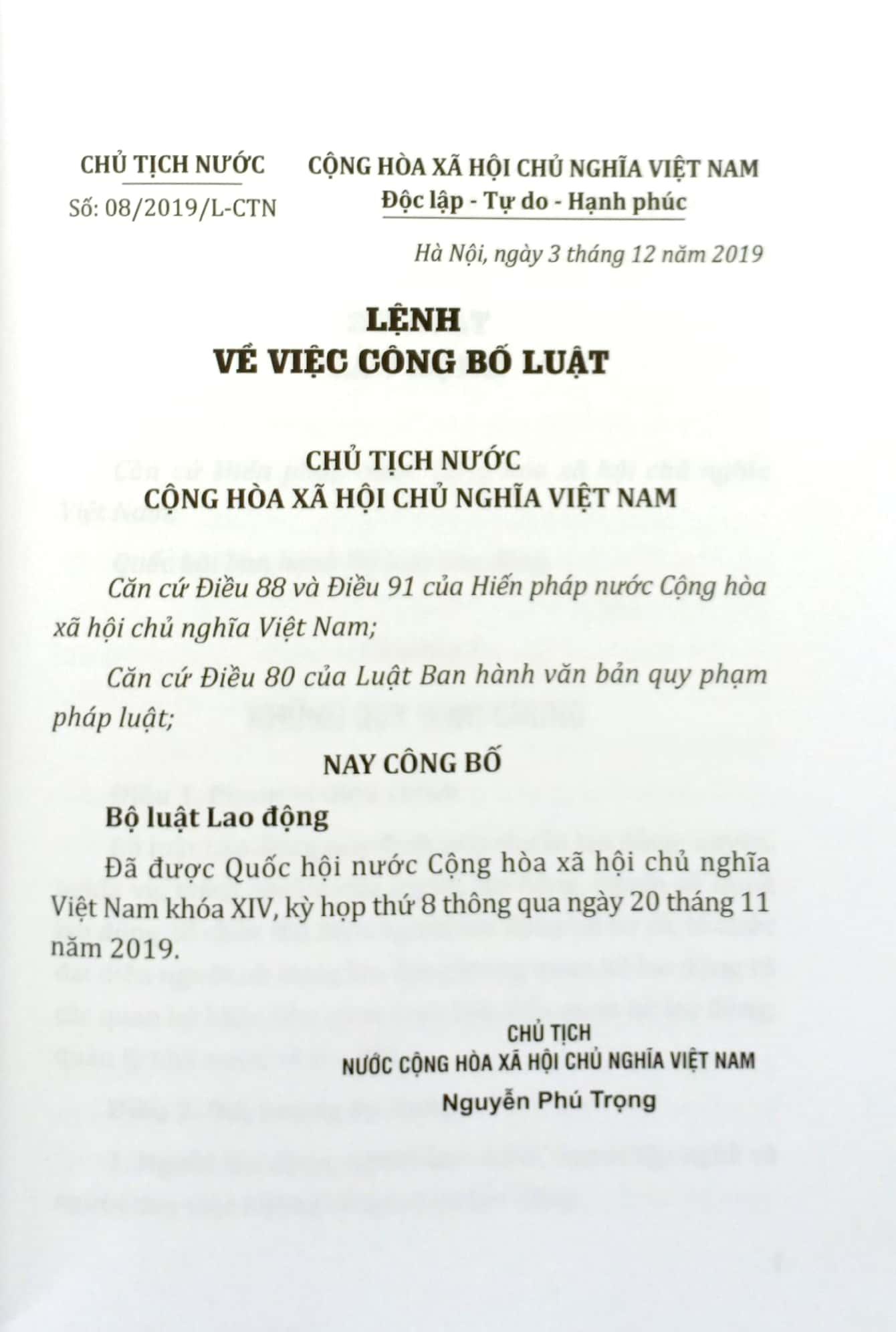 Sách Bộ Luật Lao Động Của Nước Cộng Hòa Xã Hội Chủ Nghĩa Việt Nam (Áp Dụng Từ Ngày 01-01-2021)