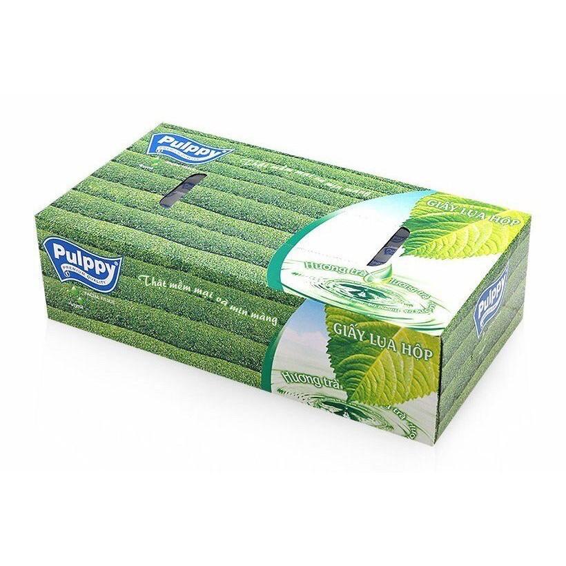 Khăn giấy hộp Pulppy hương trà xanh