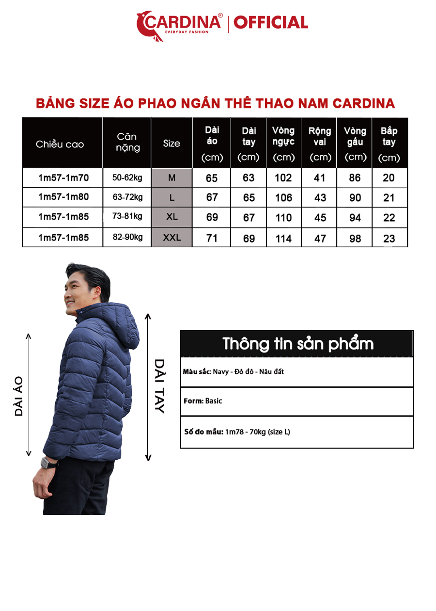 Áo Phao Nam CARDINA Chần Bông Nhật Cao Cấp Chống Nước Siêu Nhẹ 2PM02