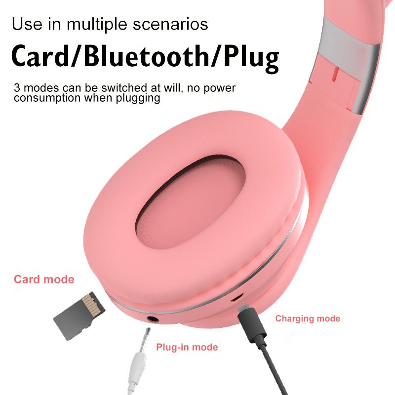 Đôi Tai Mèo Tai Nghe Nhét Tai Không Dây Tai Nghe Nhạc Stereo Xanh Dương-Răng Tai Nghe Có Mic Trẻ Con Gái Fone Game Thủ Tai Nghe Kid Quà Tặng