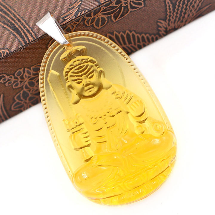 [Tuổi Dậu] Mặt Dây Chuyền Phật Bất Động Minh Vương Đá Pha Lê Vàng Size Nhỏ 3.6cm & Size Lớn 5cm- Tặng Kèm Móc Inox - Phong Thủy 868 - May Mắn - Bình An