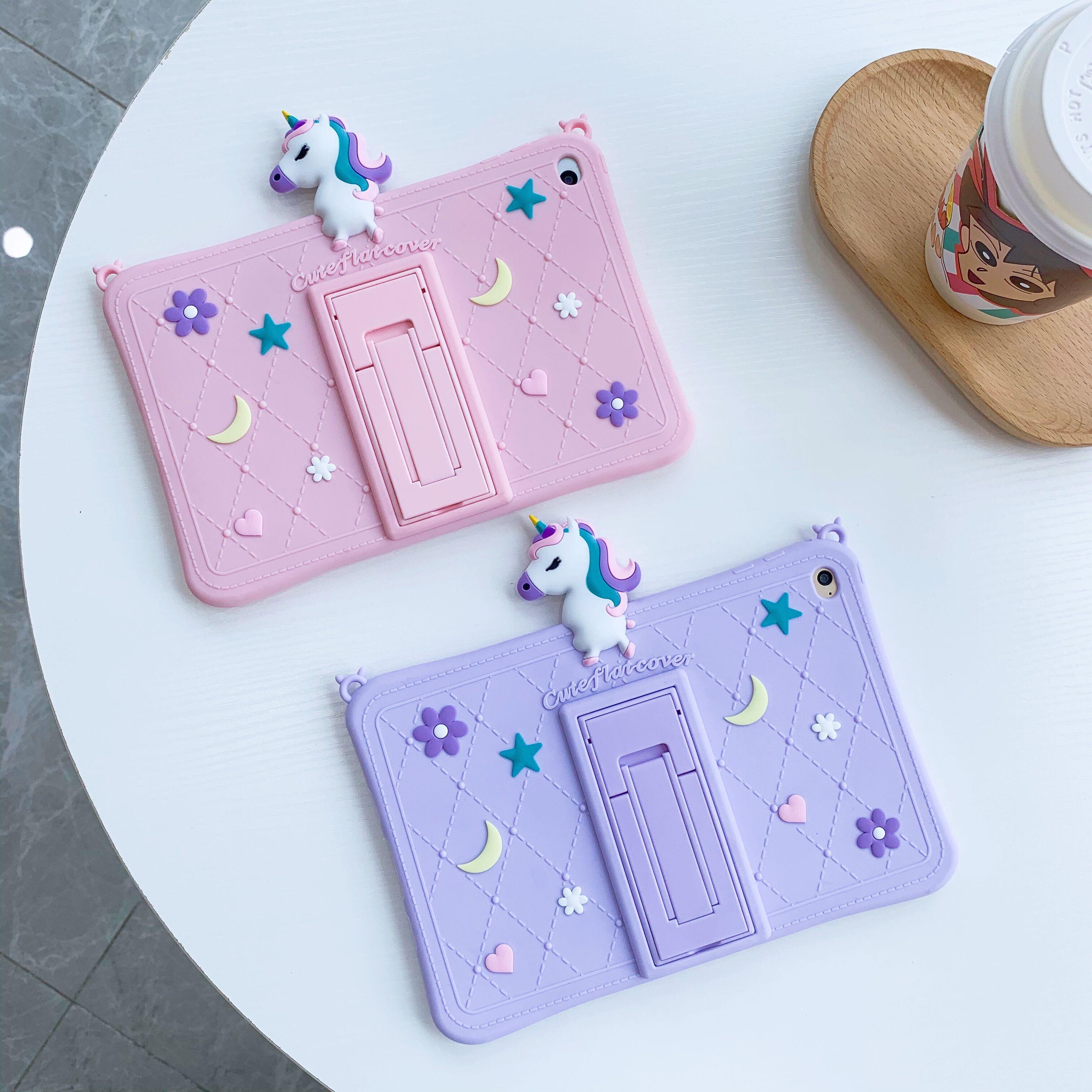 Ốp lưng chống sốc silicon mềm đáng yêu Unicorn có dây đeo cho Samsung Galaxy Tab S6 Lite 10.4 inch 2020 Sm P610 P615