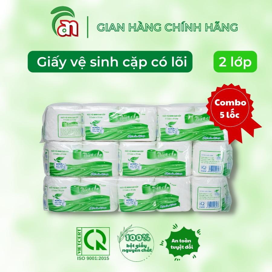 Combo 5 lốc giấy vệ sinh cặp có lõi Thiên An 2 lớp 5 cặp/lốc