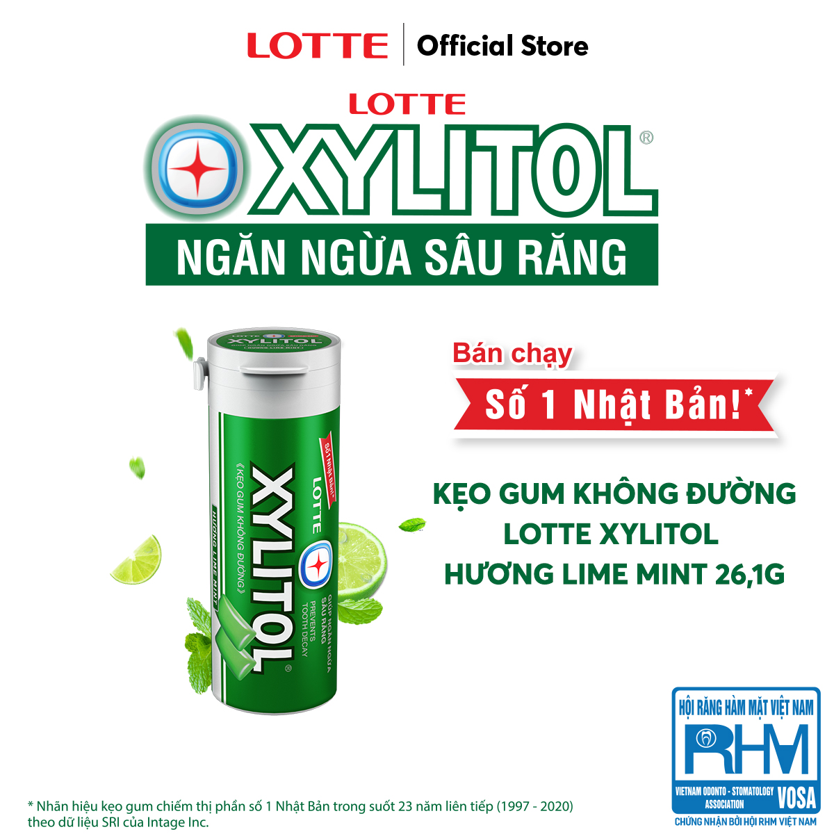 Combo 12 hũ Kẹo Gum không đường Lotte Xylitol - Hương Lime Mint 26,1 g