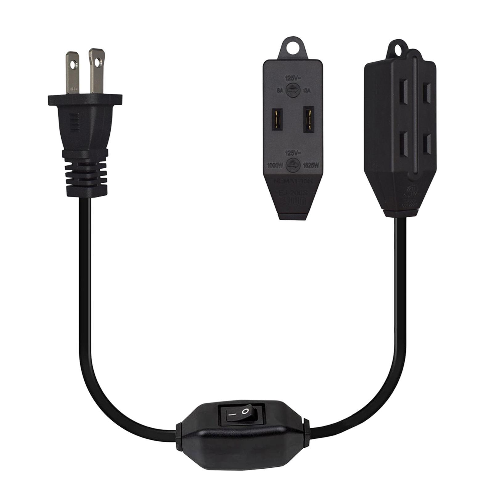 2 Prong Power Strip with 12A Switch 3 Outlet Extension Cord for Home