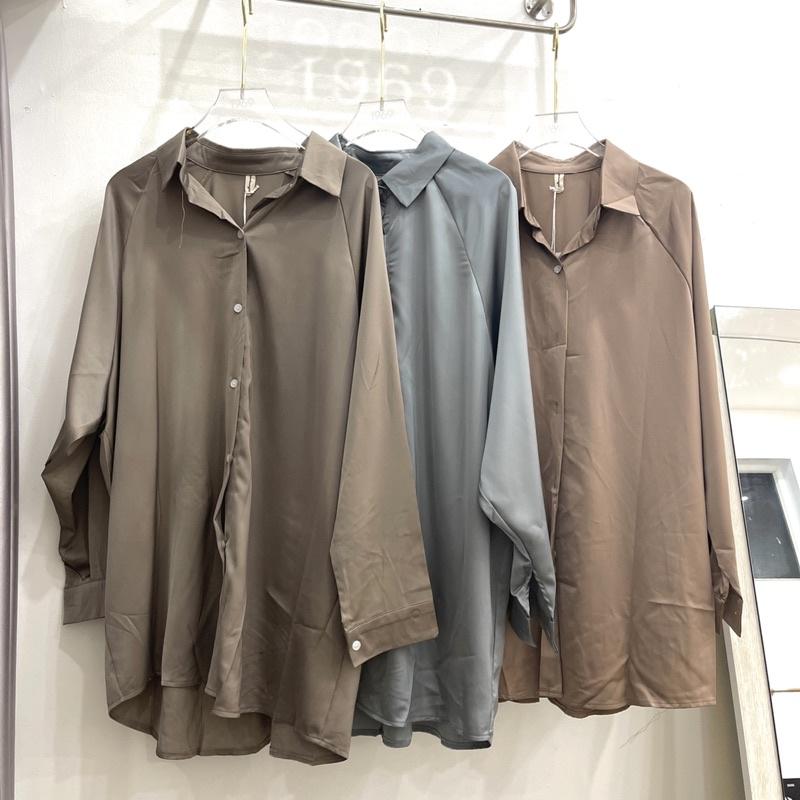 Áo sơmi lụa bóng 932 1969 STORE nữ - sơmi form rộng ba màu trơn