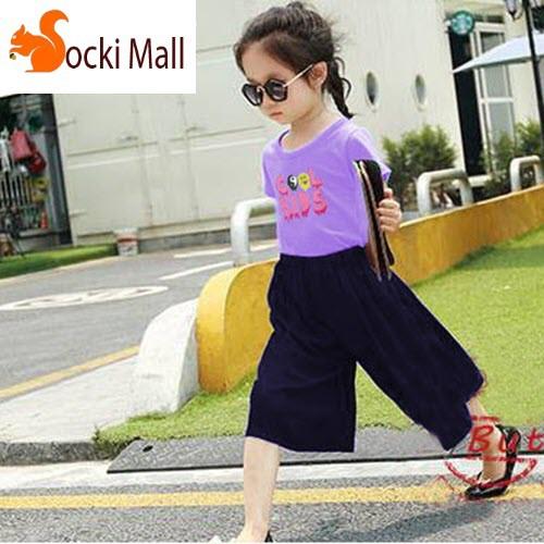 Bộ quần áo lửng bé gái, kiểu quần ống rộng thời trang .