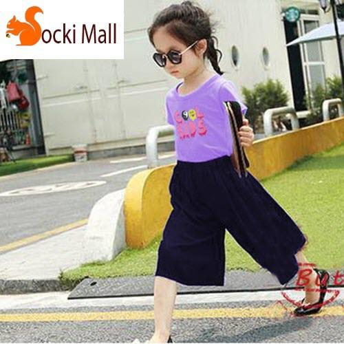Bộ quần áo lửng cotton mát mẻ cho bé gái, kiểu quần ống rộng thời trang (Trắng) - Quần áo trẻ em - SockiMall