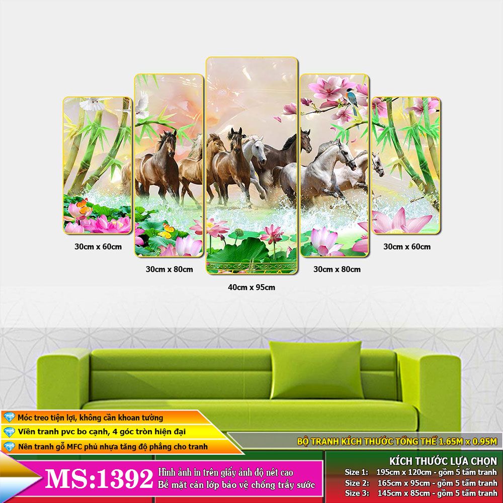 Tranh phòng khách - mã đáo thành công - Tranh in cán pvc gương / lụa kim sa: 1392L5