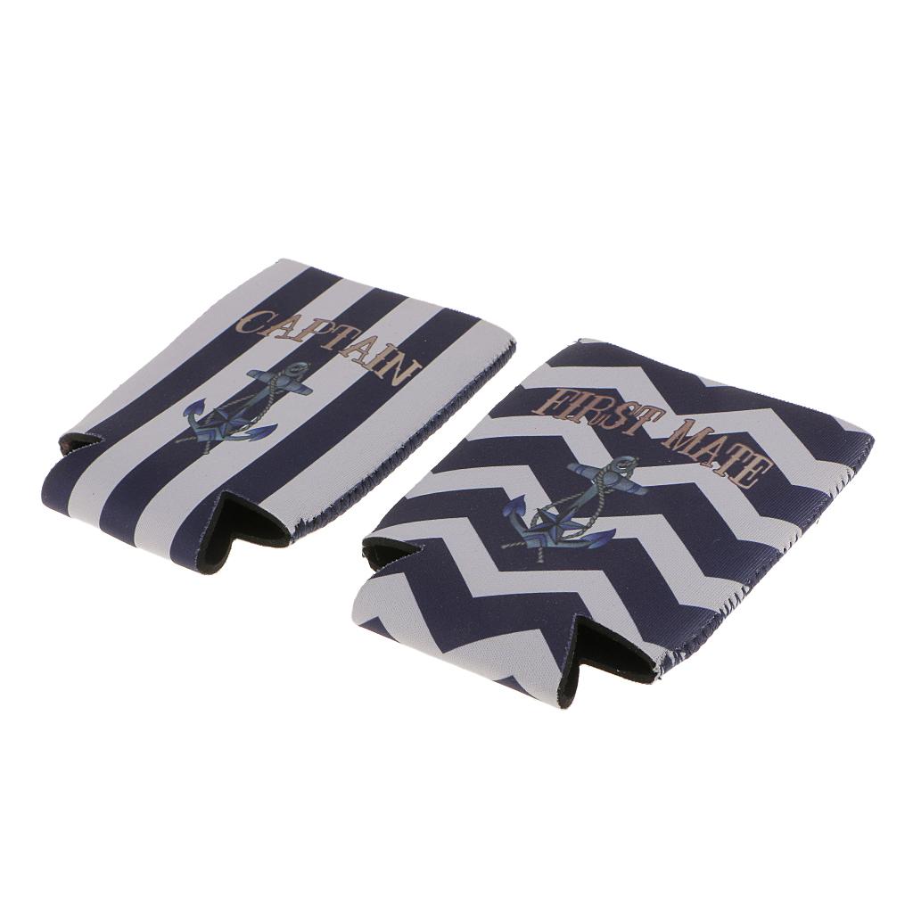 4pcs Stubby Beer Bottle Tin Can Cooler Sleeve Wrap First Mate Captain Anchor