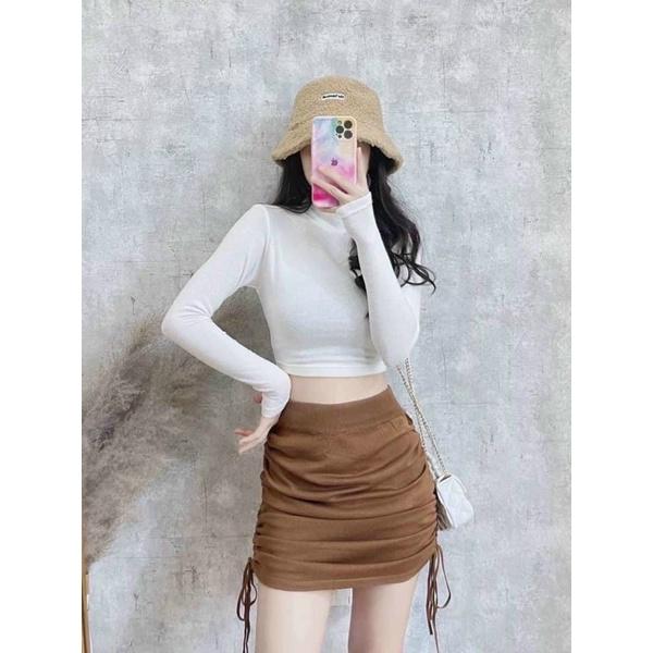 Sét Áo Tay Dài Cổ Lọ Chân Váy Ôm Body Rút Dây Đẹp LH128
