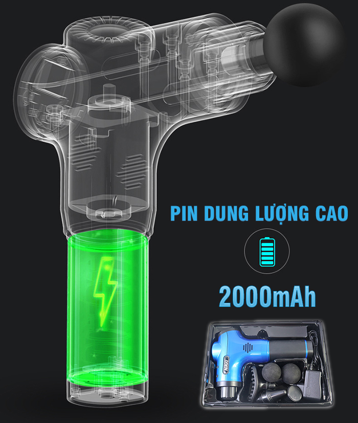 Súng Massage Cầm Tay Nikio NK-170B - 6 Đầu Matxa, 5 Chế Độ, 6 Tốc Độ Mát Xa, Pin Sạc Không Dây 2000mAh - Hỗ Trợ Giảm Đau Nhức Và Giãn Cơ Toàn Thân, Công Nghệ Bộ Gõ Thế Hệ Mới