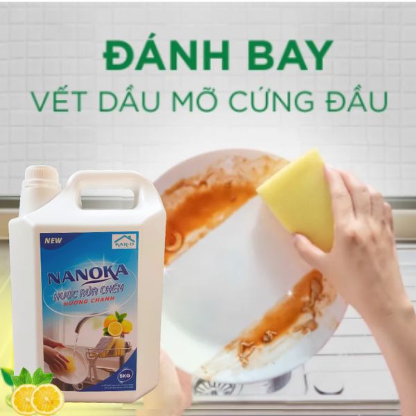 Nước rửa chén bát hương chanh Nanoka 5kg Rửa sạch dầu mỡ, Khử mùi tanh, Bảo vệ da tay