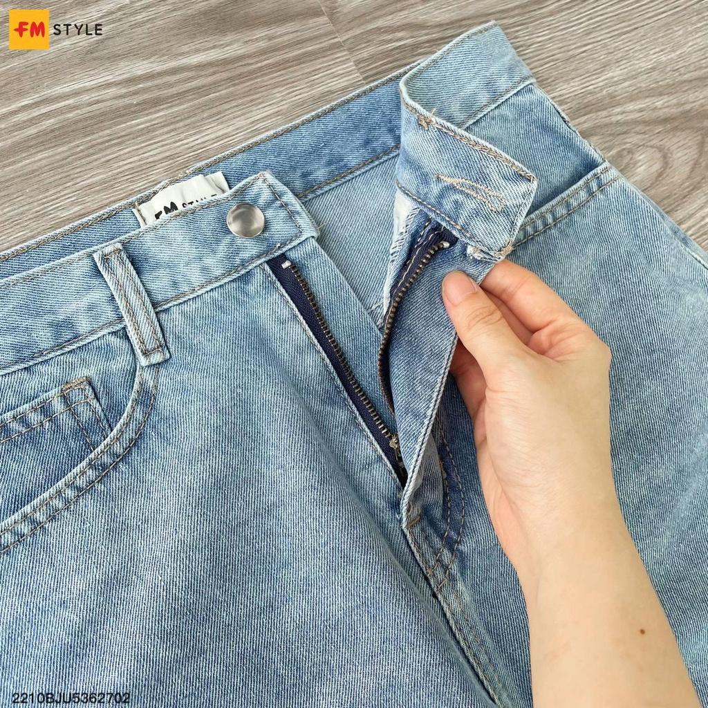 Quần jean nữ FM Style kiểu dáng baggy suông trơn lai cuốn vằn tua thời trang basic phong cách ulzzang 210270031