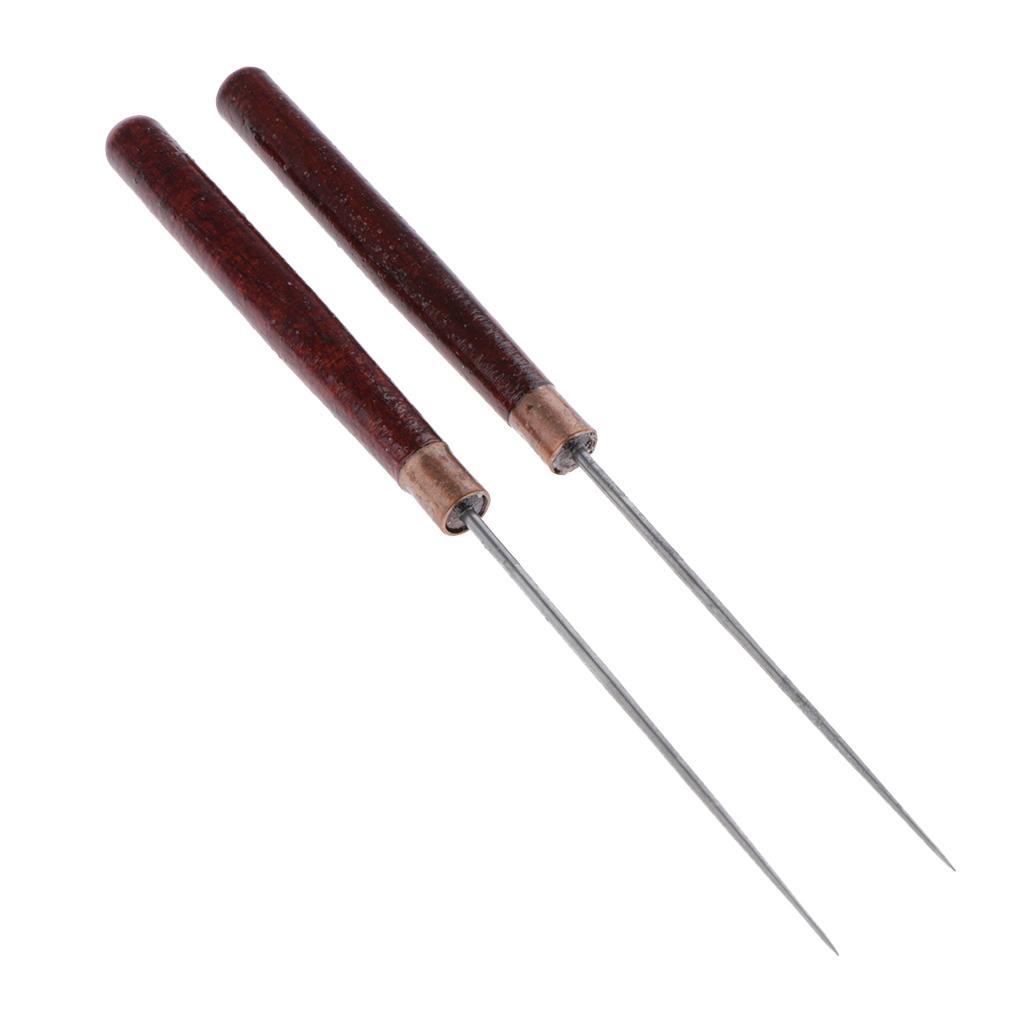 2pcs Wooden Handle Sewing Awl Stitching Awl DIY Leather Craft Accessories