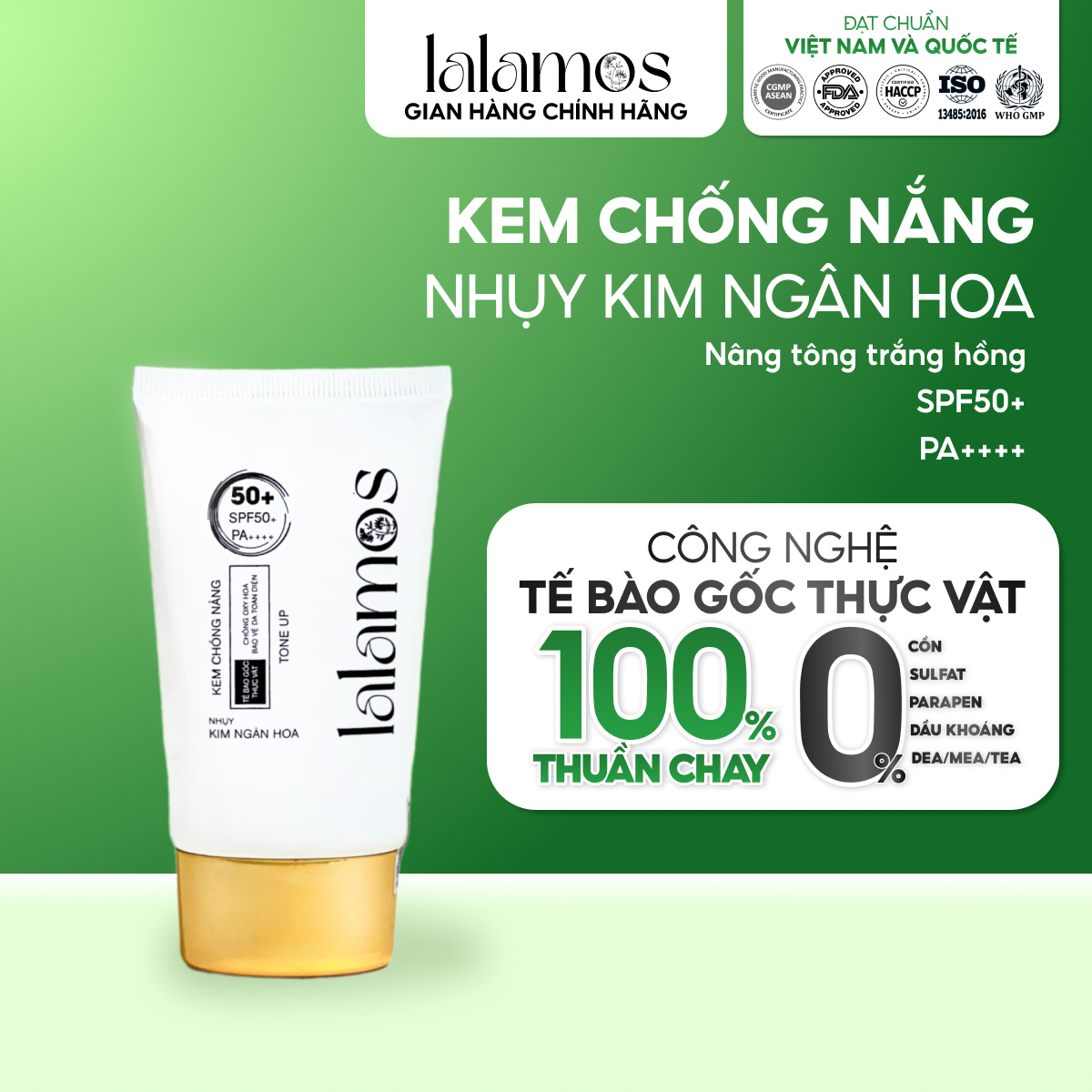 Kem Chống Nắng Lalamos Nhụy Kim Ngân Hoa Nâng Tone SPF 50+ PA++++ 50ml