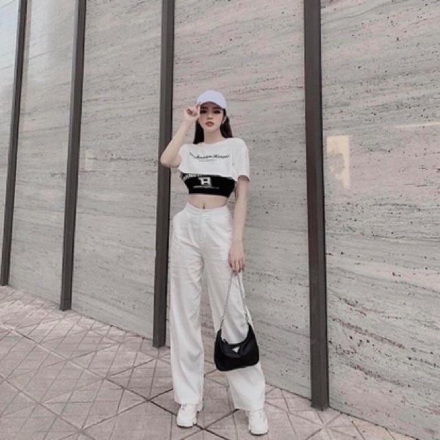 Áo thun phối áo ống croptop in chữ B