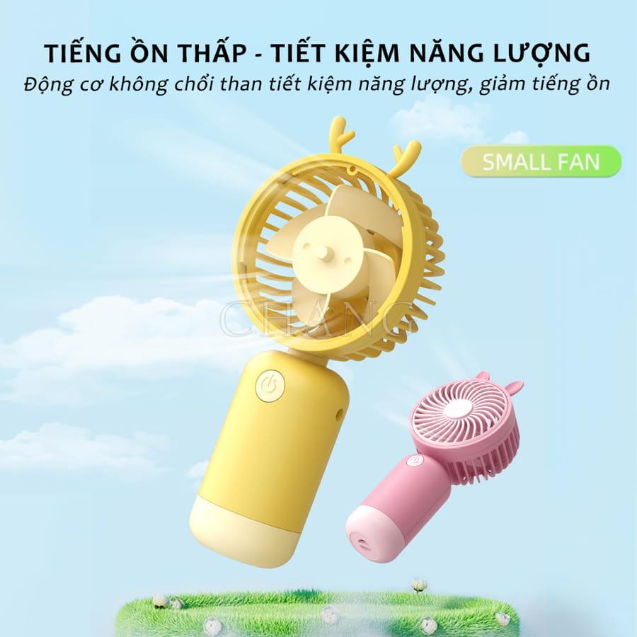 Quạt tích điện mini cầm tay sạc pin USB 3 cấp độ gió dung lượng pin 1200mAh tặng sticker dễ thương bh 6 tháng