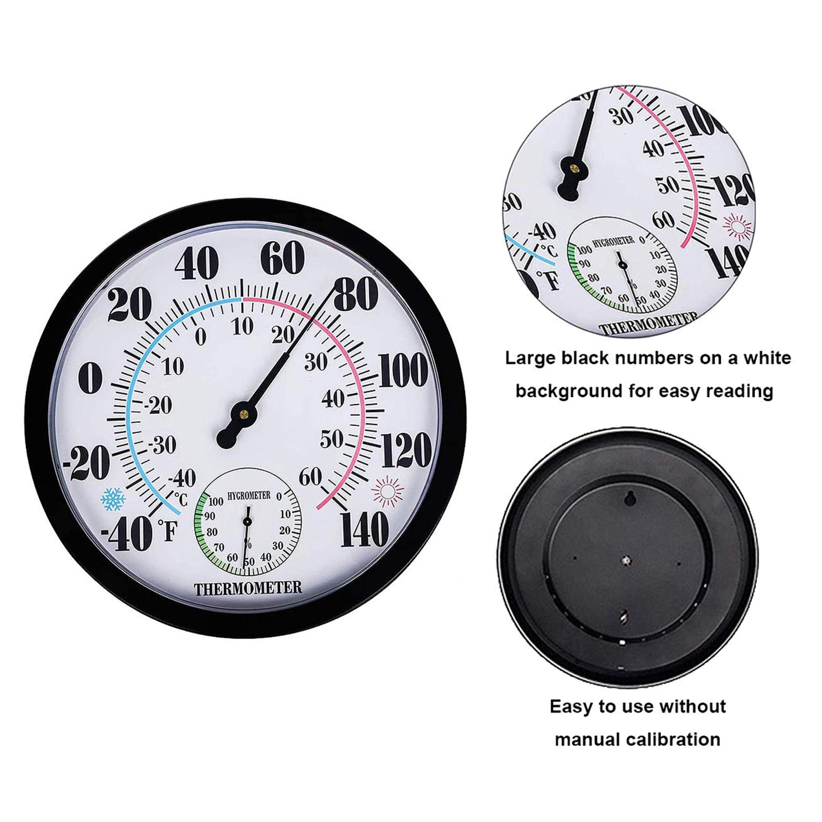 Indoor Outdoor Round Thermometer Garden Wall Thermometer Hygrometer for Patio, Large Number Thermometer No Battery Needed Hanging Hygrometer