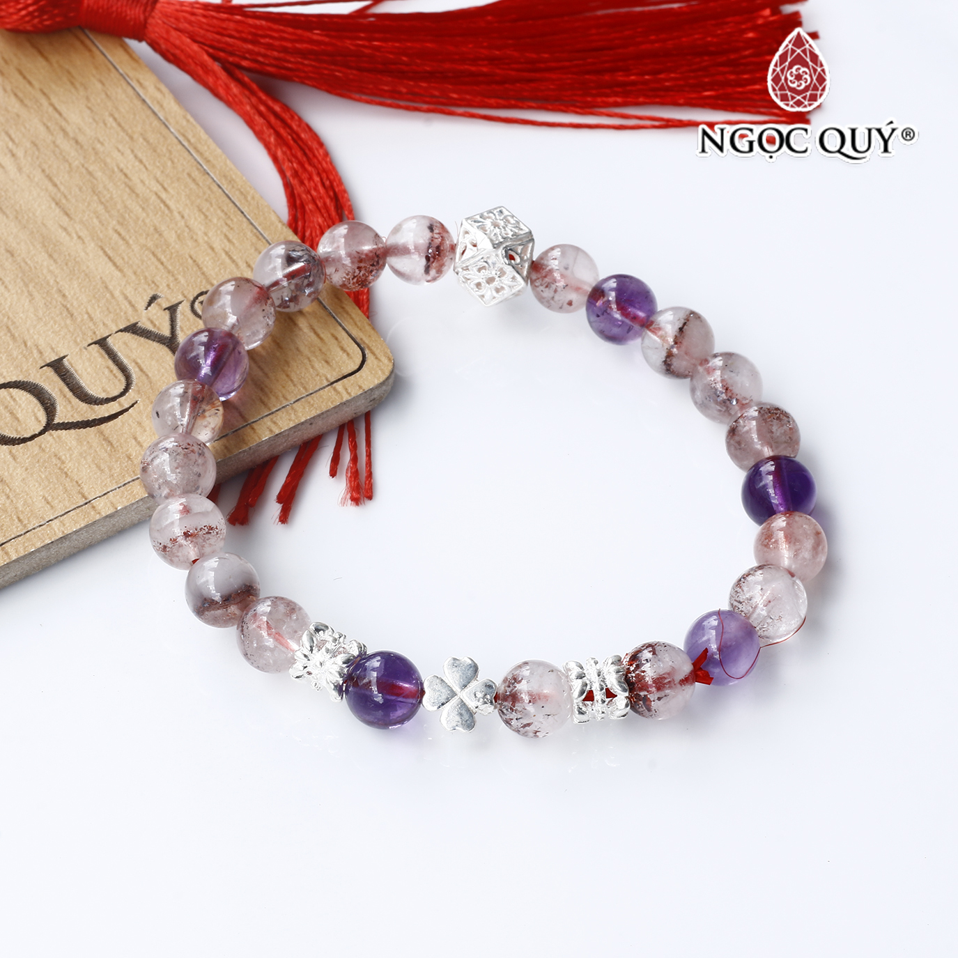 Vòng đá super seven phối charm cỏ 4 lá bạc - Ngọc Quý Gemstones