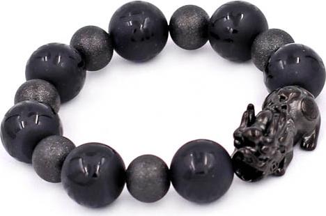 Vòng chuỗi thạch anh đen phật chú mờ 16 ly tỳ hưu inox đen VCTADPCMNSBETHE16 - Chuỗi tay đá phong thủy