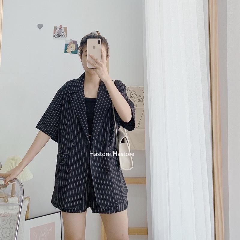 Set blazer sọc + quần short