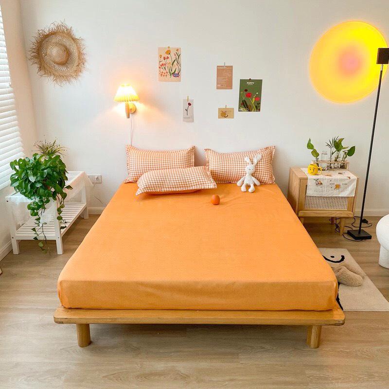 Bộ chăn ga gối Cotton poly M2T bedding, vỏ chăn mền, drap ga giường và 2 vỏ gối nằm, Pl roma cam