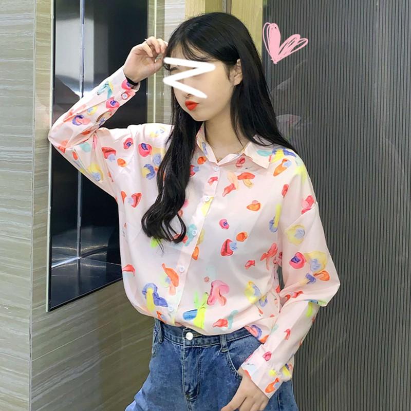 Áo sơ mi tay dài dáng rộng phong cách Hàn Quốc cho nữ