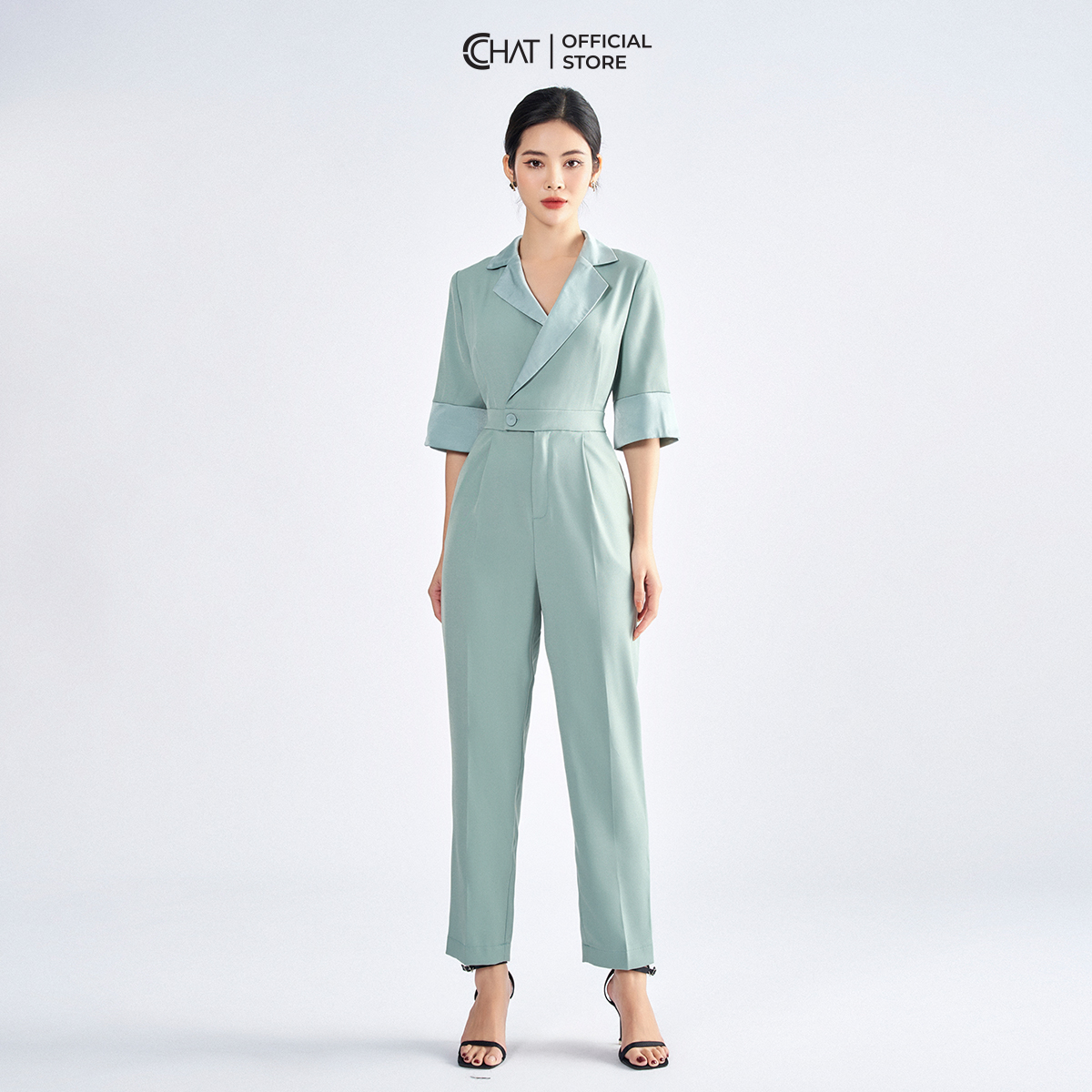 Jumpsuit Nữ  Kiểu Áo Cổ 2 Ve Phối Tay Chất Tuytsi Mềm Mịn 62JNS8003BT