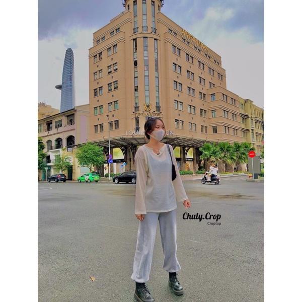 Áo thu đông len mỏng tay dài Unisex long tee Ảnh thật tại shop, màu trắng kem vintage