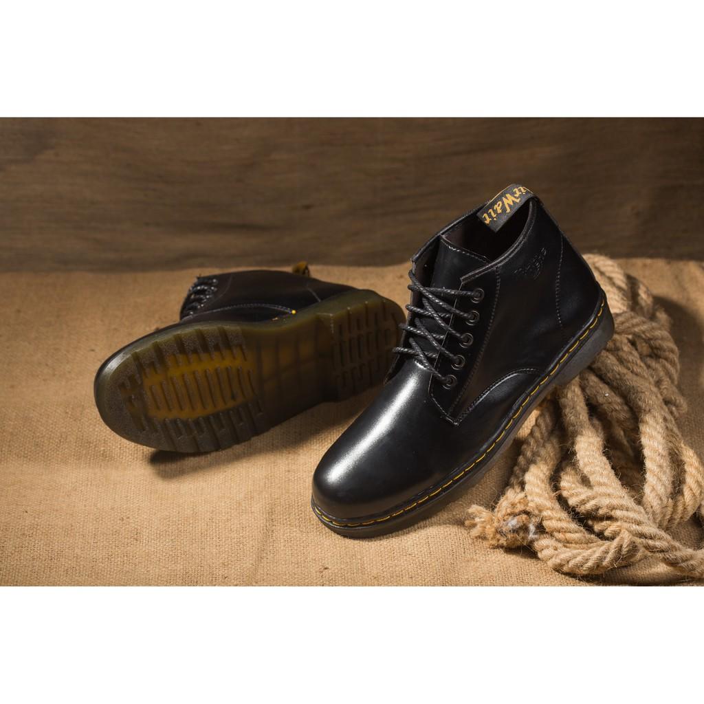 Giày Boot Nam Cổ Lửng Đế Khâu Da Trơn Màu Đen Cực Chất - M354-DEN(ĐG)- Kèm Đón Gót Sừng