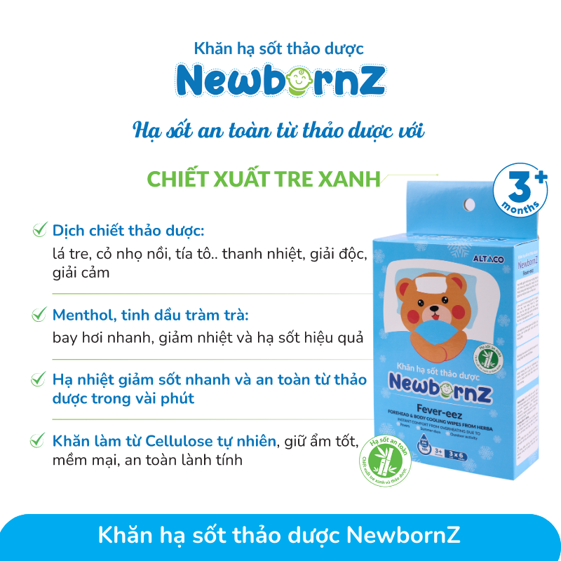 Khăn lau thảo dược hạ sốt NewbornZ cho bé từ 3m