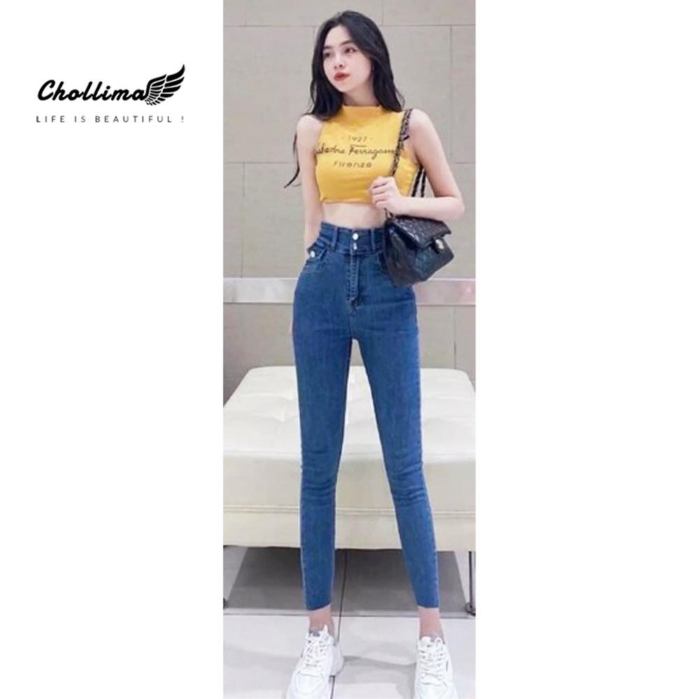 Quần jeans nữ co giãn Chollima cạp siêu cao có nắp QD010 Big Size phong cách hàn quốc