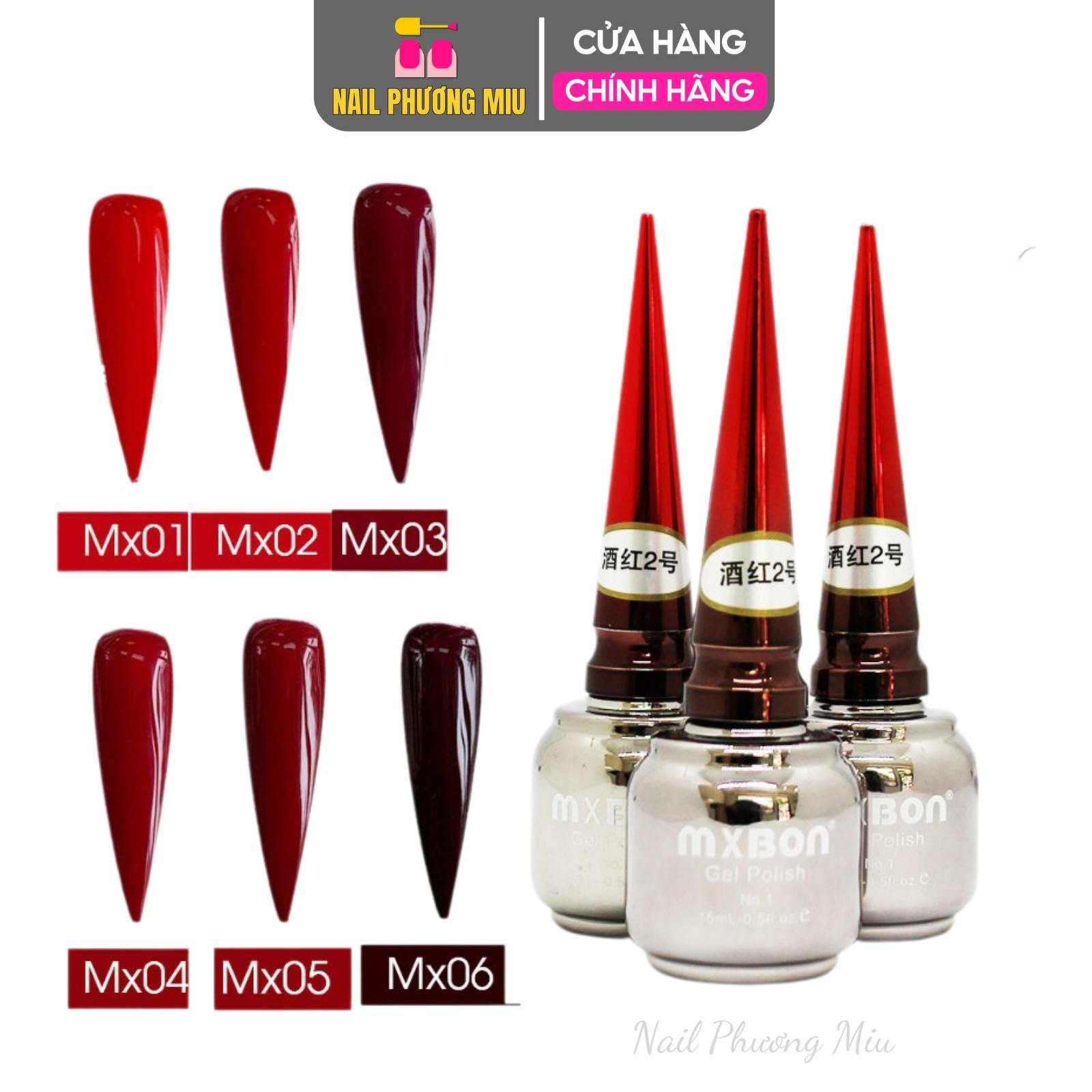 Set Sơn Gel MXBON Đỏ 6 Màu Cao Cấp Chai 15ml, Sơn Bóng Đặc Mướt, Không Ánh Tím Làm Nail, Không Kèm Bảng Màu Nữ Women