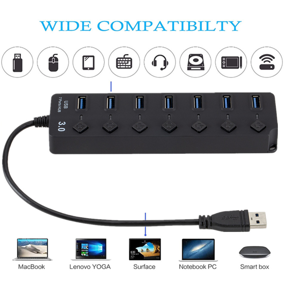 USB 3.0 Đa 7 Chia Usb Với Nguồn Điện Adapter Cho Macbook Air Pro Xiaomi Máy Tính Laptop Phụ Kiện USB 3 Hab