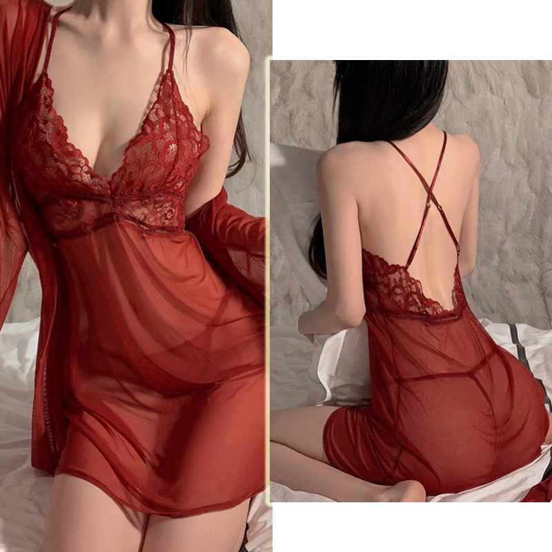 Váy ngủ 2 dây chéo lưng xuyên thấu sexy cao cấp P26 - Đầm ngủ nữ gợi cảm - Đồ ngủ nữ