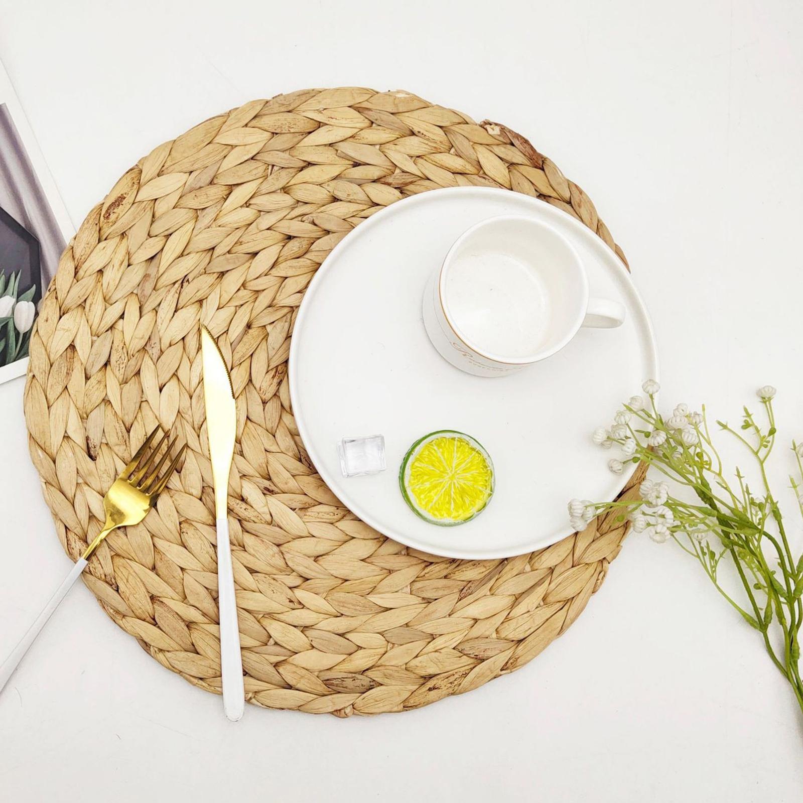 Woven Placemats Heat Resistant Pads Dishes Indoor Coffee Cup Round Table Mat