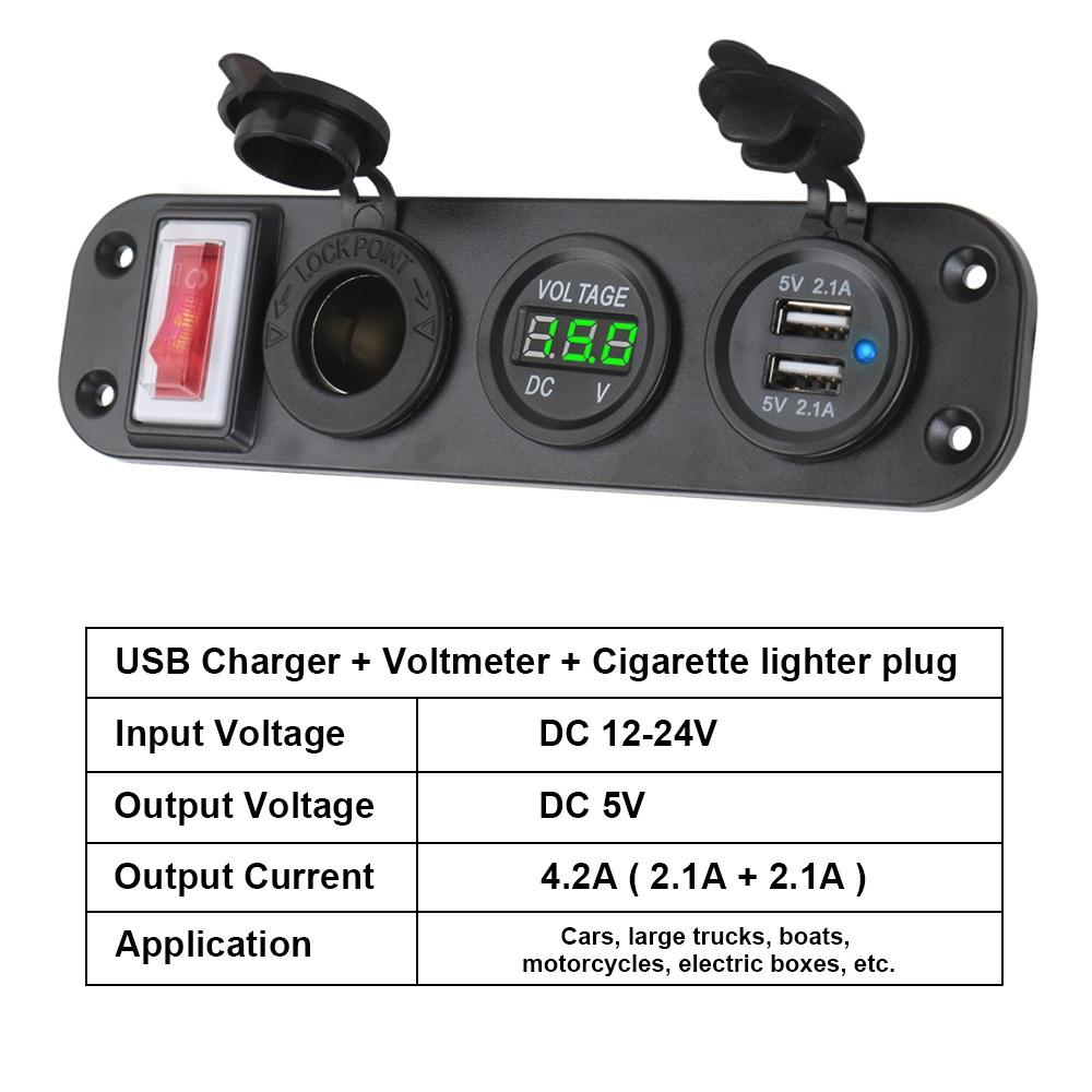 Củ sạc hai cổng USB 12-24V 5V 2.1A +2.1A màn hình LED kỹ thuật số cho xe hơi