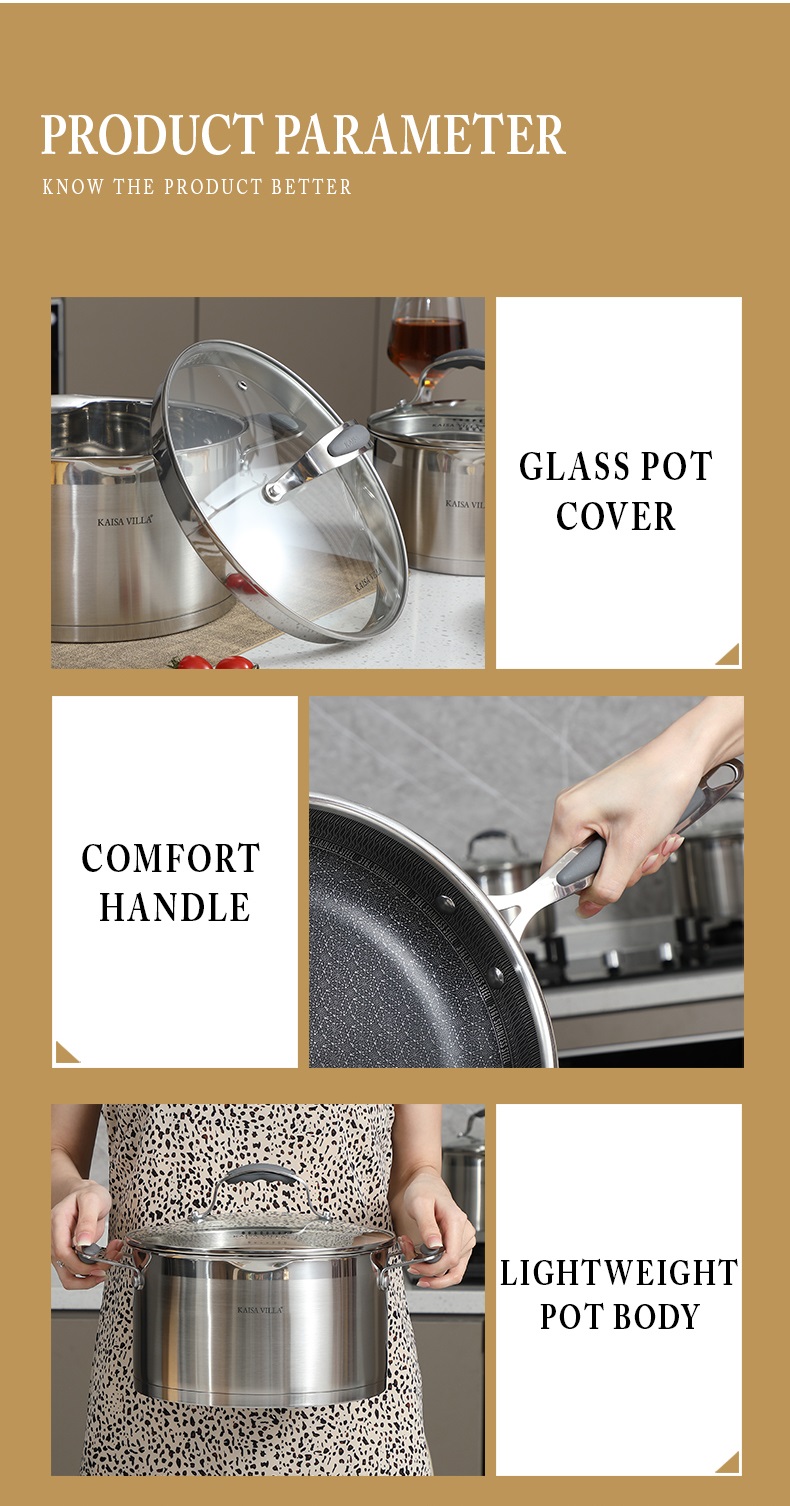 Bộ Nồi Inox 7 Chi Tiết Kaisa Villa KV-30409, Inox 304 Sáng Bền Đẹp - Hàng Chính Hãng