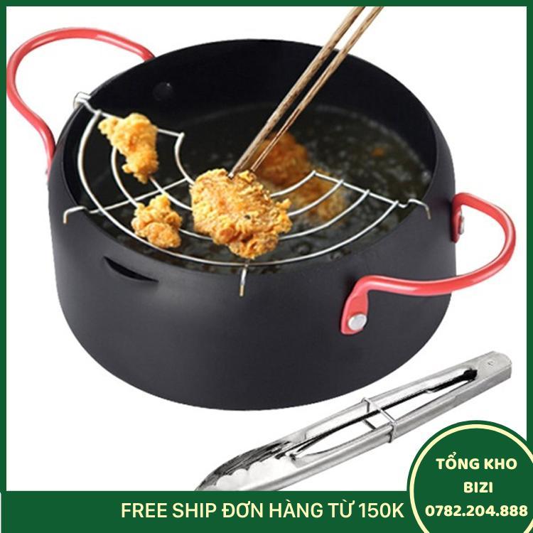 Nồi Chiên Thực Phẩm Chống Dính Cao Cấp Đa Năng, Tiết Kiệm Dầu, Hạn Chế Dầu Bắn Ra Khi Chiên Xào, Tặng Kèm Giá Lọc Dầu Tiện Dụng - Free Ship Toàn Quốc