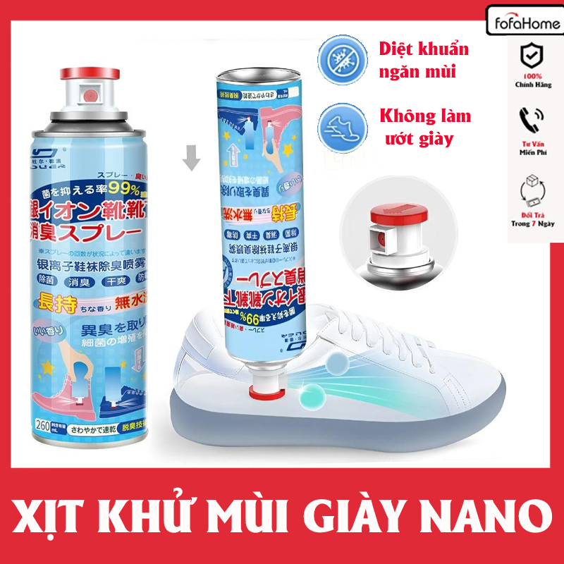 Bình Xịt Khử Mùi Giày Dép, Mũ Bảo Hiểm Tủ Quần Áo, Chai Xịt Khử Mùi Nano Bạc Ngăn Ngừa Hôi Chân Hiệu Quả Tức Thì Dung Tích 260ML 