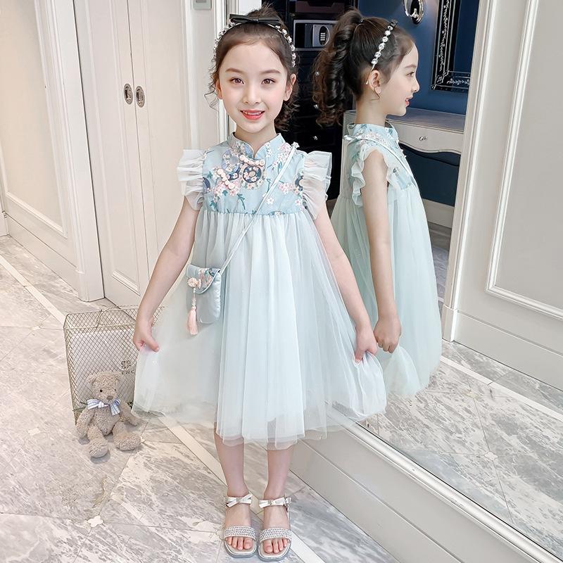 Đầm công chúa sườn xám hoa anh đào cho bé gái size 20-30kg hàng Quảng Châu cao cấp