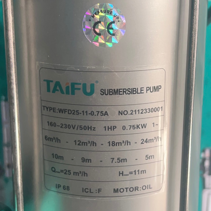 Máy bơm chìm nước thải 750W (1HP) Thân INOX 304 TAIFU WFD25-11-0.75 và WFD25-11-0.75A - Bảo hành 1 năm