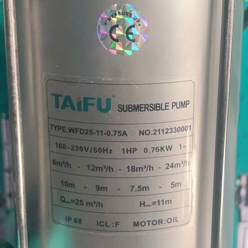 Máy bơm chìm nước thải 750W Thân INOX 304 TAIFU WFD25-11-0.75 và WFD25-11-0.75A - Bảo hành 1 năm
