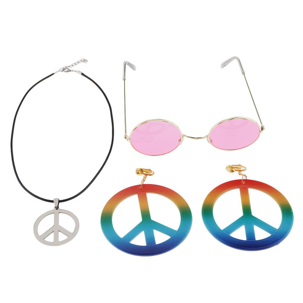 Peace Sign Necklace Earring Hippie Sun Glasses Hippie Accessories